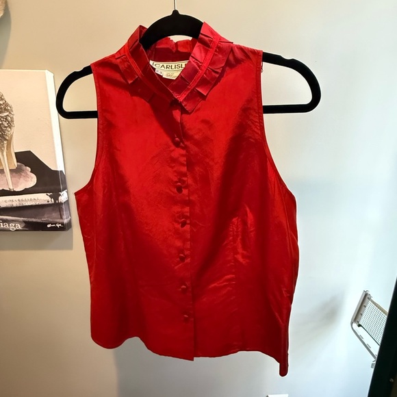 Carlisle 100% Silk Red Button Front Sleeveless Blouse Size 12/Large MSRP$225 - Picture 8 of 9